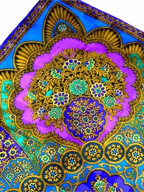 Elaine Gold Silk Scarf Persian-inspired Medallion Pattern Blue Magenta Gold